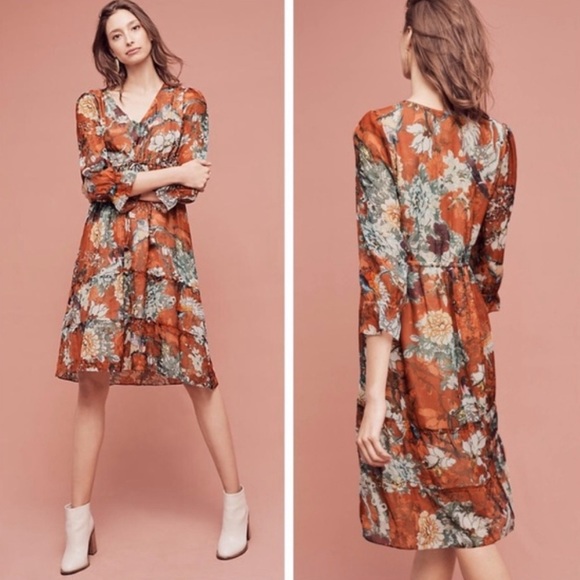 HEMANT & NANDITA Dresses & Skirts - Hemant & Nandita ANTHROPOLOGIE Zeri Brown Floral Tiered Peasant Dress